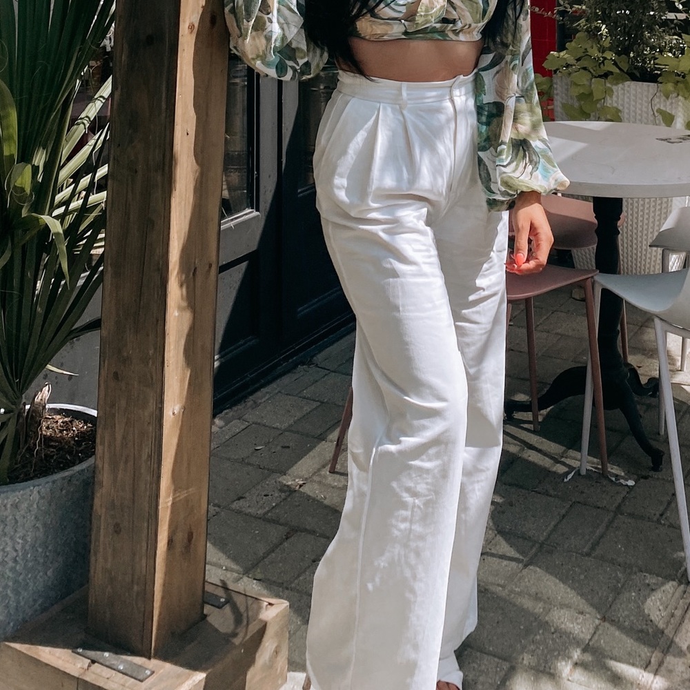 White flare pants